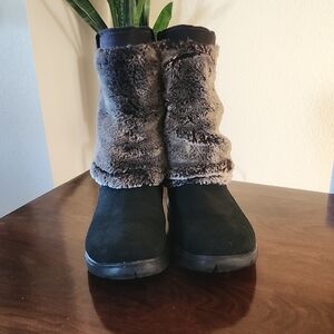 Cozy Black and Brown Faux Fur Winter Boots